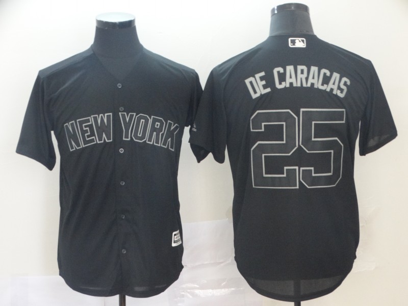 Men New York Yankees 25 De Caracas Black MLB Jerseys